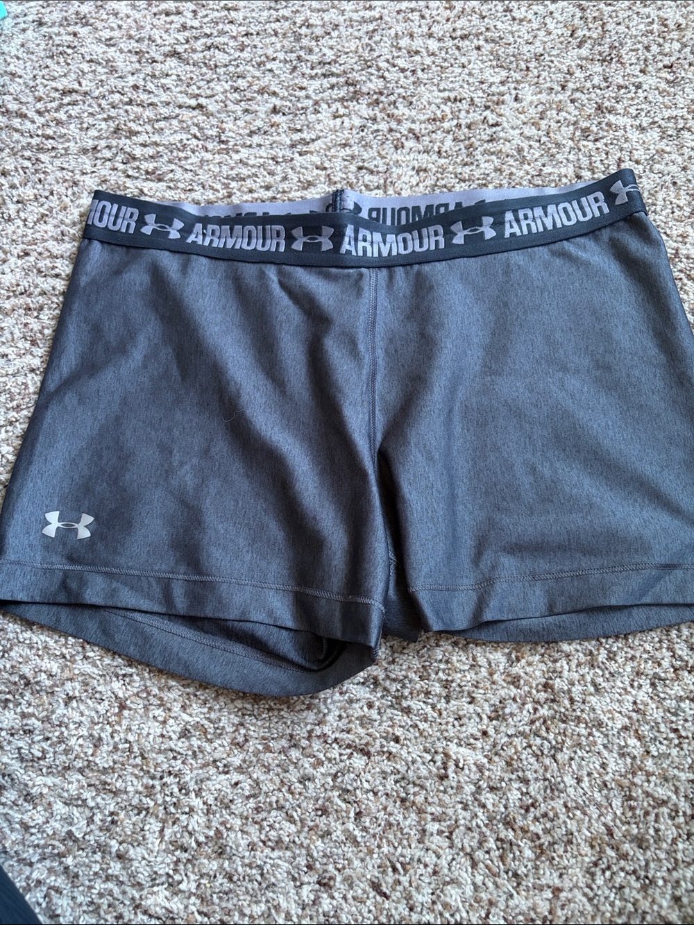 Under Armour Women's Dark Gray Athletic Shorts with Branded Waistband
